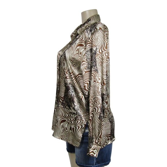 VTG 80s 90s SAFARI Leopard Animal Print Disco Novelty Button Front Shirt Top 10 - Picture 4 of 11